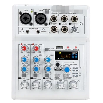 Zvuková Karta Audio Mixer Zvuk Palube Konzoly Stôl System Interface 4 Kanálový USB 48V Vízia Výkon Stereo (US Konektor)