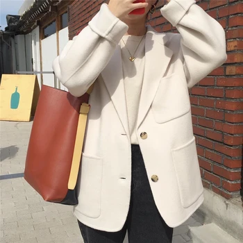 Nové 2021 Jeseň Zimné dámske Komplety, Bundy Módne kórejský Vlnené Vintage Elegantné Office Lady Wild Topy