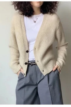 Jesenné a zimné nové tvaru čistá cashmere sveter žien sveter cardigan krátke voľné zrastov vonkajšie nosenie farbou dlho puzdre