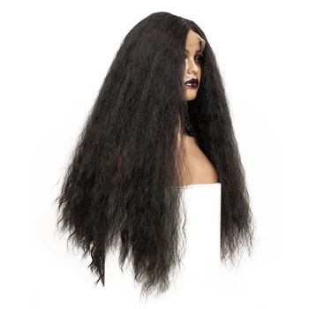 Kinky Afro Rovné Vlasy predné Čipky Parochne pre Čierne ženy Syntetické Yaki Rovno Glueless Prirodzené Vlasy Parochňa