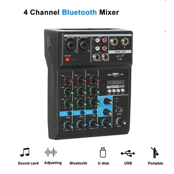2X Profesionálny 4 Kanál Bluetooth Audio Mixer Miešanie DJ Konzola S Reverb Efekt Pre Domáce Karaoke USB Live Stage KTV