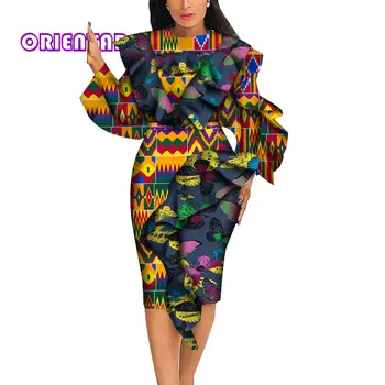 Módne Šaty Dlhý Rukáv Afriky Šaty pre Ženy, Plus Veľkosť Africkej Tlače Ankara Šaty Bazin Riche Afriky Oblečenie WY7336