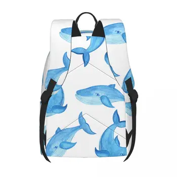 Móda Batoh Modrá Veľryba Kresleného Štýlu, Unisex Batoh Taška cez Rameno Školské tašky Bookbag pre Teenagerov