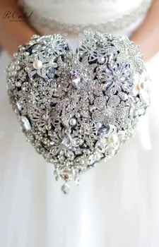 PEORCHID Ručne vyrábané Strieborné Crystal Svadobné Kytice Brošňa Bling Nevesty Ruke Drží kvetiny Luxusné Diamantové Šperky Kytice