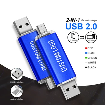 100ks/veľa Vlastné Logo Farebné OTG USB Flash Disk, Usb 2.0 Pero Disk pre Android SmartPhone/PC 8/16/32/64/128GB kl ' úč Dary