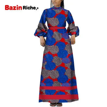 Nové Africké Šaty Pre Ženy O Krk Dlhý Maxi Vysoký Pás Tlač Tradičné Lady Oblečenie WY8984