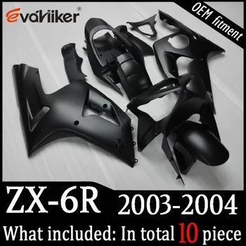 Vlastný motocykel kapotáže pre ZX-6R 2003-2004 ABS motorových panely Telo Kit Vstrekovacie formy black +darčeky