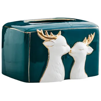 Klasické luxusné achát zelená obývacia izba keramické tkaniva box Roztomilý pár jeleň králik mačka dekoratívne tkaniva boxs Teplé nápad