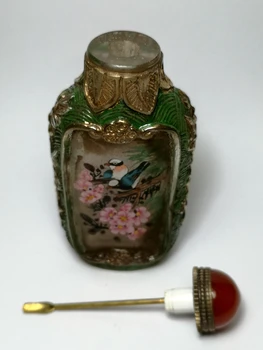 YIZHU CULTUER UMELECKÉ Zbierky Ročníka art China Glaze Rezbárstvo Interiéru Strane Maľba Kvetov a Vtákov, šnupavý tabak Fľaša Dekorácie