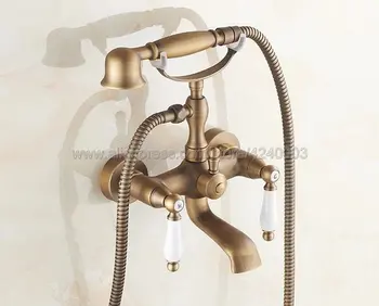 Nástenné Antique Brass Vaňou Kohútikov Kúpeľňa Povodí Ťuknite Na Položku Zmiešavač S Ručnou Sprchou Hlavu Bath & Shower Kohútik Ktf153