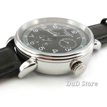 42mm PARNIS Black dial Čierny kožený remienok oceľ prípade Zafírové sklo Klasické Power Rezervný Ukazovateľ automatické pánske hodinky