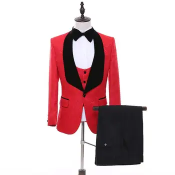 Značka Mužov, Svadobné Obleky, Komplety Slim Fit Žakárové Vyhovovali Muž Tuxedos Business Voľný čas Červená/Čierna 8 Farba Európskej Veľkosť XS-3XL