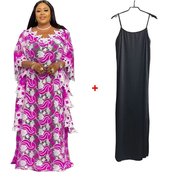 Výšivky Kvetinová Čipka Šaty Pre Ženy Župan Femme Afriky 2 Dielna Sada Plus Veľkosť Boubou Kaftan Abayas Elegantné Party Oblečenie