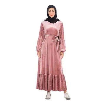 Moslimské Ženy Arabčina Kaftan Marocký Abaya Dubaj Velvet Jeseň Zimné Oblečenie S Dlhým Rukávom Kolo Krku Samoopaľovacie Bežné Kaftane Šaty
