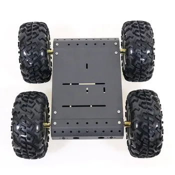 4WD Inteligentný Robot RC Auto Podvozku Auta Čierne Kolesá z Hliníkovej Zliatiny + 12V Motory bez Encoder C3