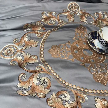 Z egyptskej Bavlny Fialová, Sivá Luxusná posteľná bielizeň Sady Hodvábne Mäkké Obliečky Kráľovná Kráľ Veľkosti Výšivky Perinu Posteľ list nastaviť 4pcs